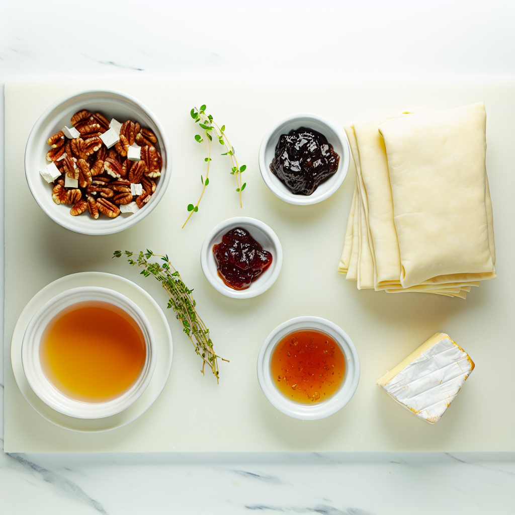 Puff Pastry Brie Bites with Jam, Pecans, and Thyme Recipe - Recipe Image