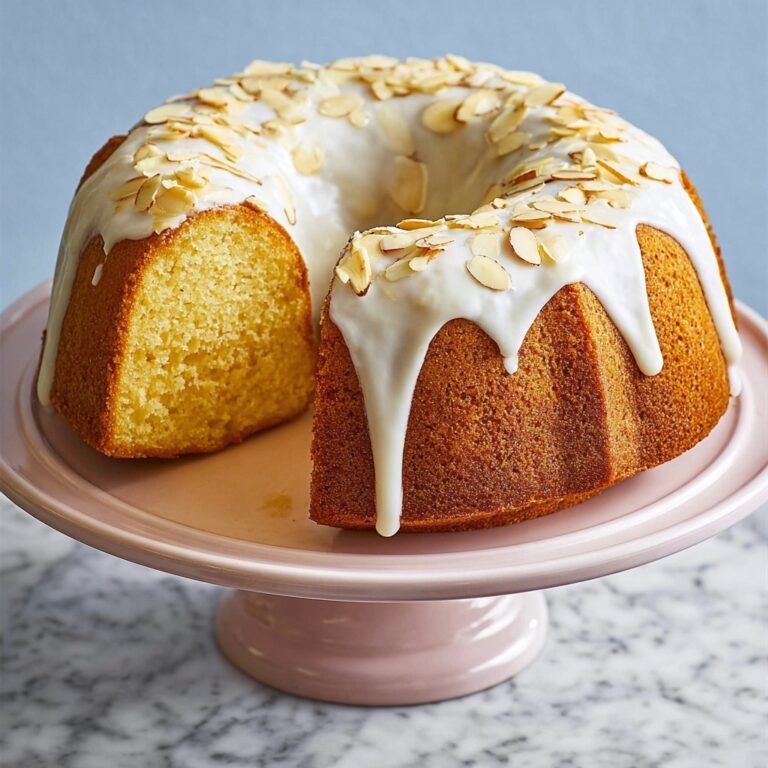 Amaretto Almond Bundt Cake with Almond Glaze and Sliced Almond Decoration Recipe