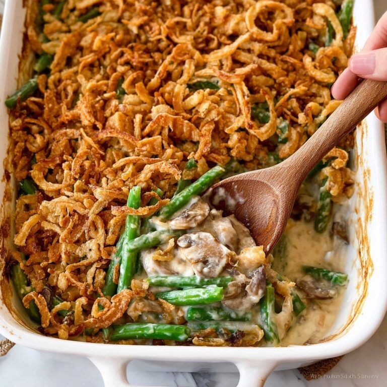 Creamy Mushroom Green Bean Casserole with Crispy Fried Onions Recipe