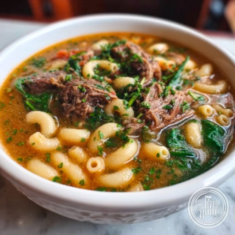 Hearty Beef Macaroni Soup with White Beans and Spinach Recipe