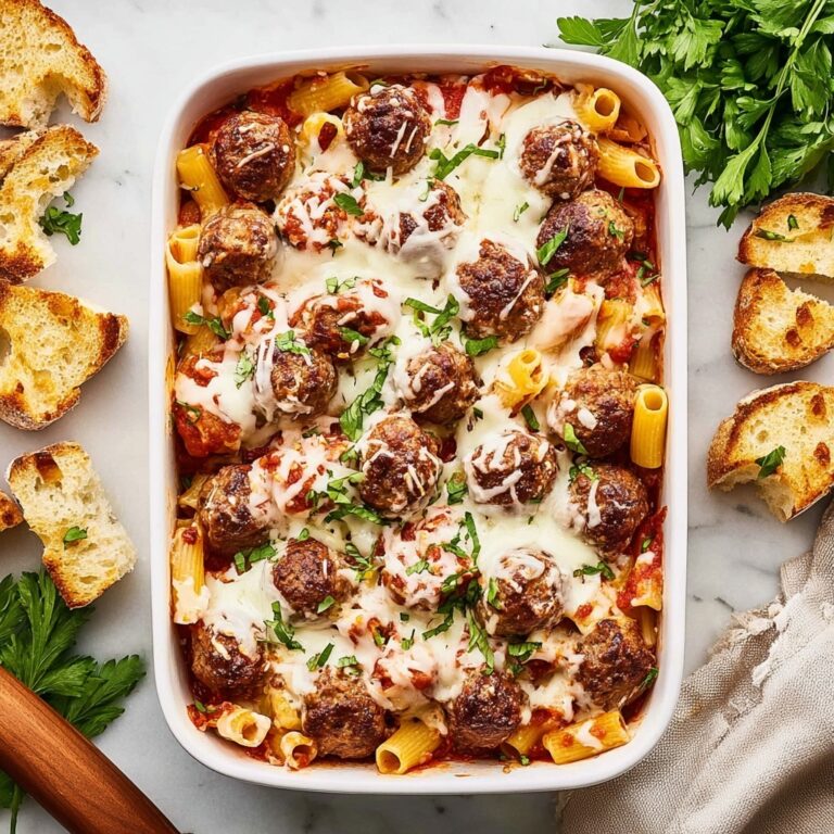 Cheesy Meatball Pasta Casserole Recipe