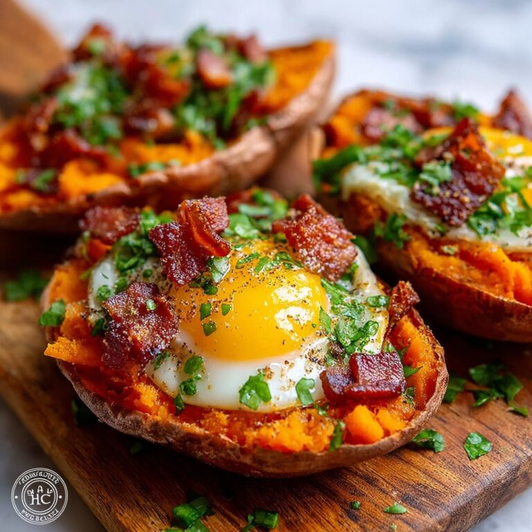 Sweet Potato Breakfast Boats with Bacon and Eggs Recipe