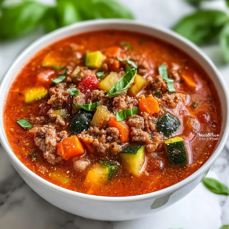 Comforting Zucchini Tomato Italian Beef Sausage Soup Delight Recipe