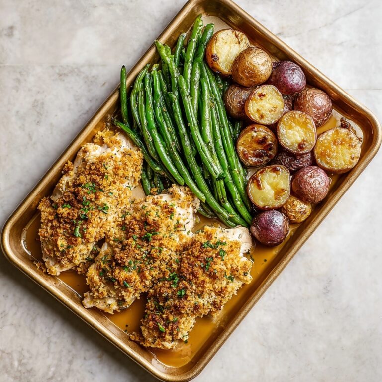 Crispy Parmesan Garlic Chicken with Roasted Potatoes and Green Beans Recipe